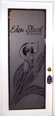 Etched glass commercial door