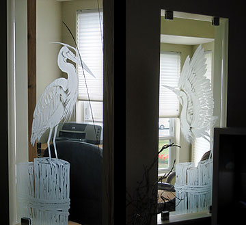 Etched glass interior partition