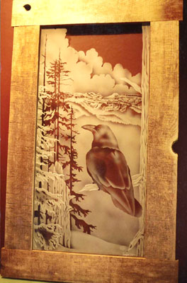 Etched glass window hanging